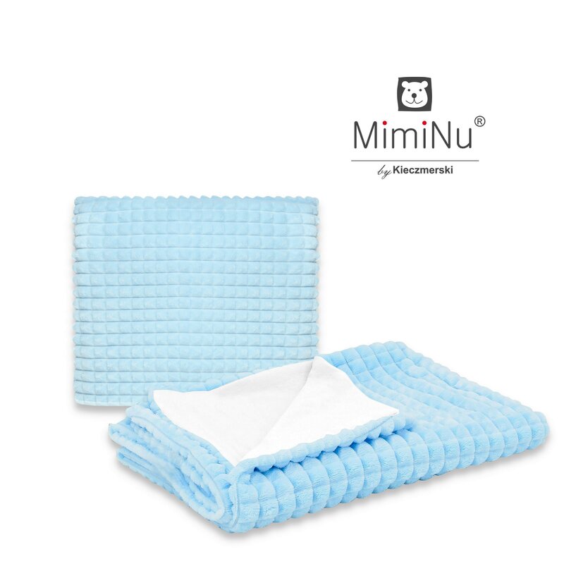 MimiNu - Set paturica 75x100 cm si perna 40x40 cm, Material certificat Oeko Tex Standard 100, Minky Blue