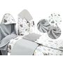 Set pentru bebelusi cu 6+1 piese, MimiNu, Cu paturica de infasat, Prosop, Paturica, Cearceaf 120x60 cm, Fata de perna, Husa pilota, Jucarie textila senzoriala, Din bumbac certificat Oeko Tex Standard 100, 135x100 cm, Forest Friends Mint - 1