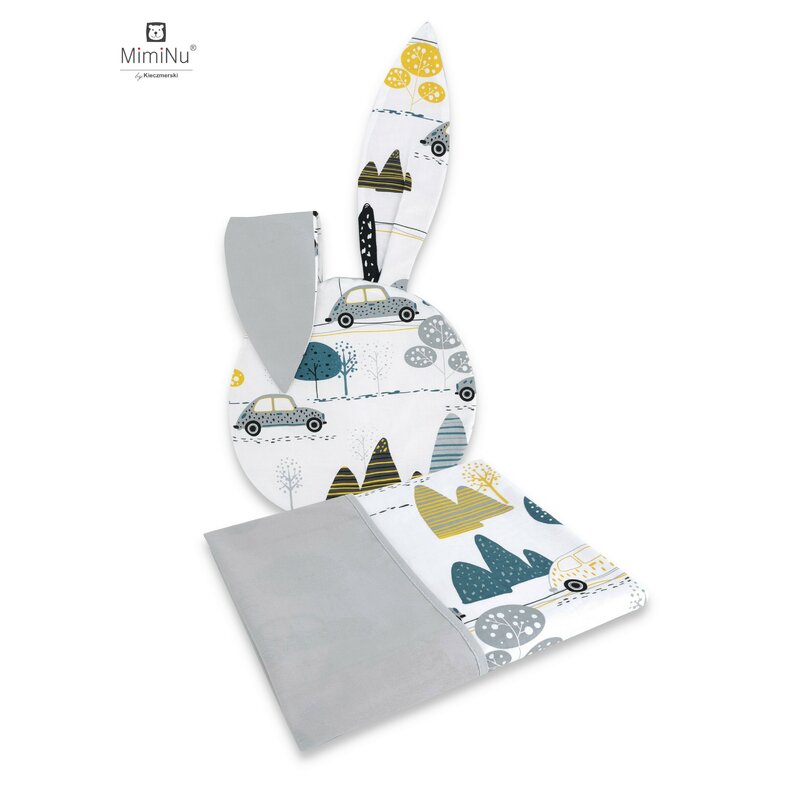 Miminu - set perna bebelus cu urechi si paturica, 100x75 cm, din bumbac, childrens journey grey