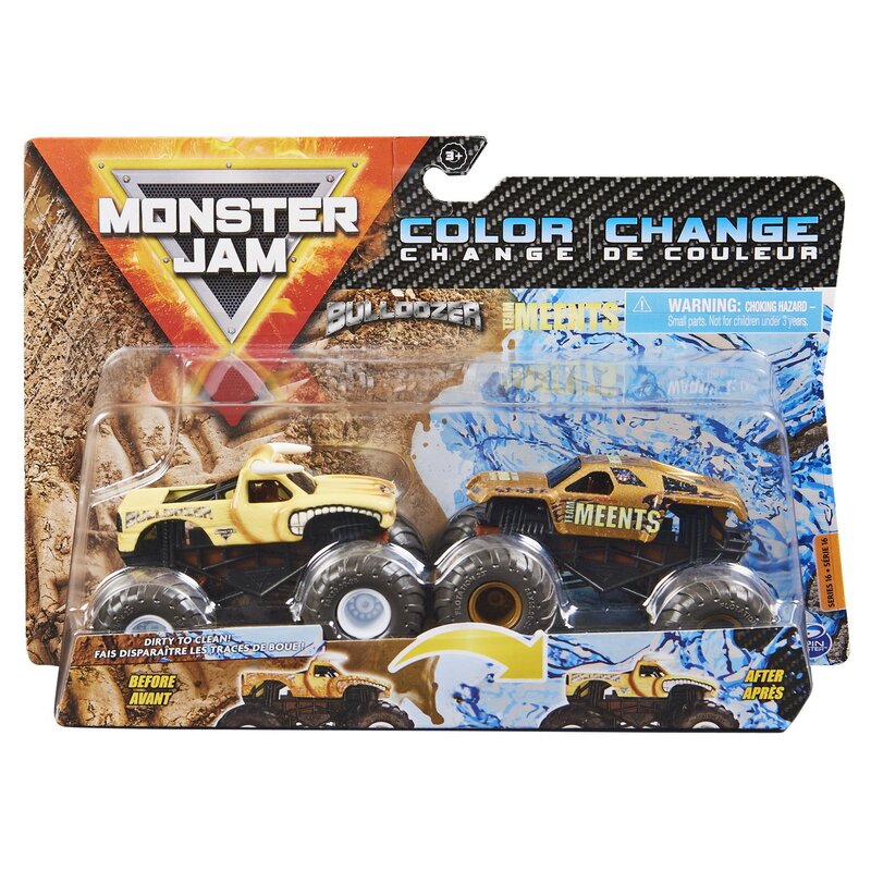 Spin master - monster jam set 2 masinute bulldozer si the meents color change