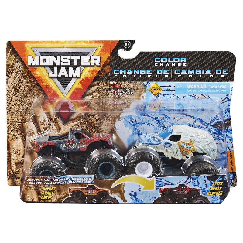 Spin master - monster jam set 2 masinute northern nightmare si yeti color change