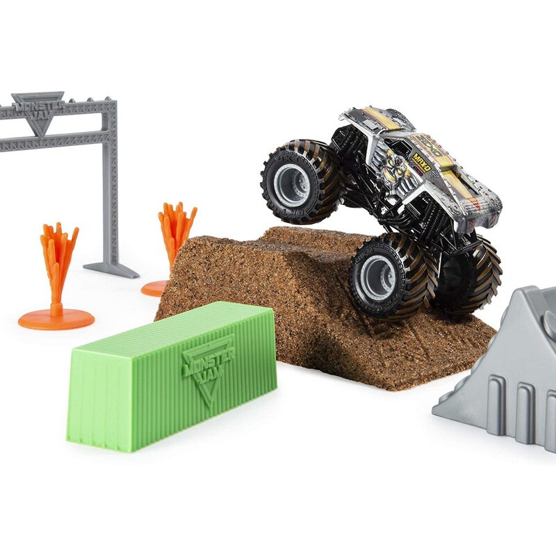 Spin master - set de joaca camioneta max-d , monster jam , cu nisip kinetic, cu accesorii maxfun, multicolor