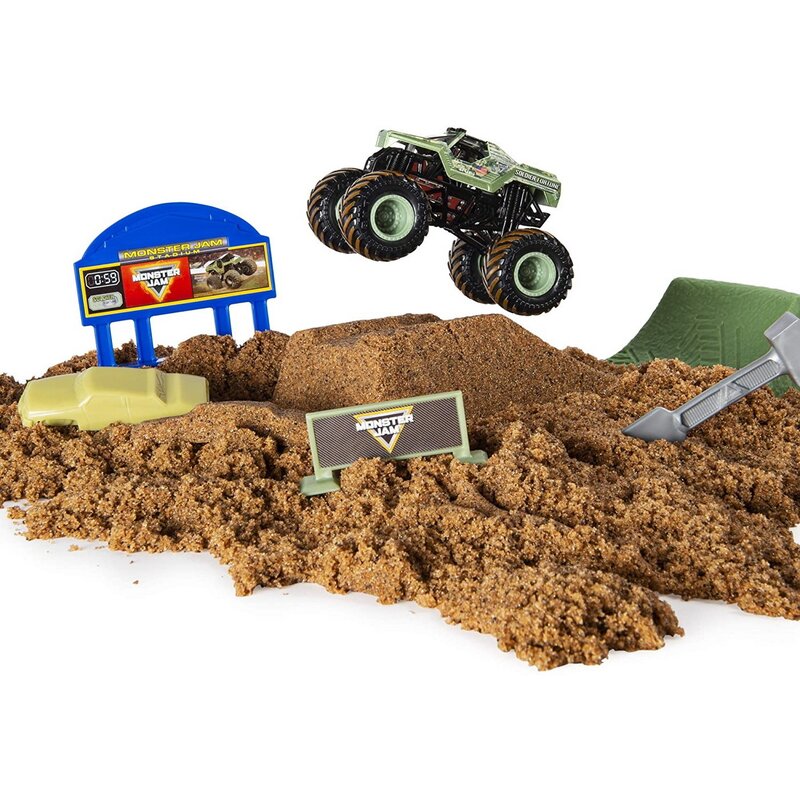 Spin master - set de joaca camioneta soldier fortune , monster jam , cu nisip kinetic, cu accesorii cu rampa, multicolor