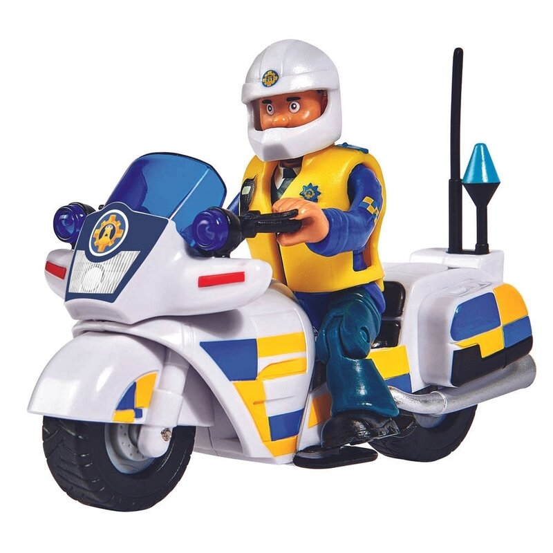 Simba - motocicleta police cu accesorii, cu figurina malcolm pompierul sam