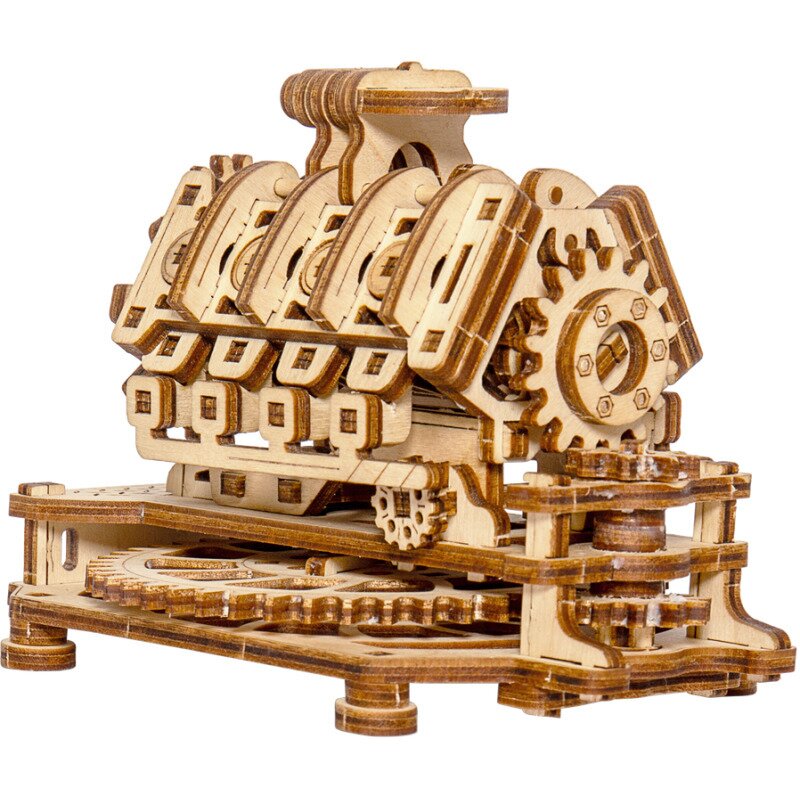 Wooden city - puzzle 3d motor v8 , puzzle copii , mecanic, piese 200