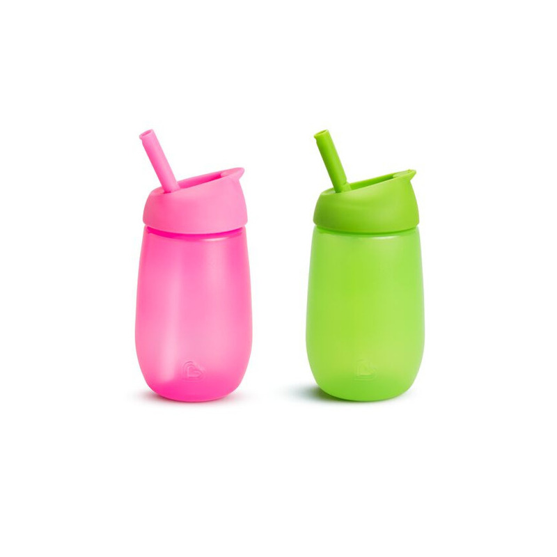Munchkin cana simple clean, cu pai, 296ml, set 2 buc., 12l+ green/pink