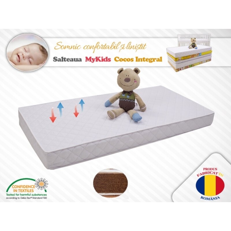 Mykids - saltea pentru patut din microfibra, 120x60 cm, 10 cm, cocos integral, alb
