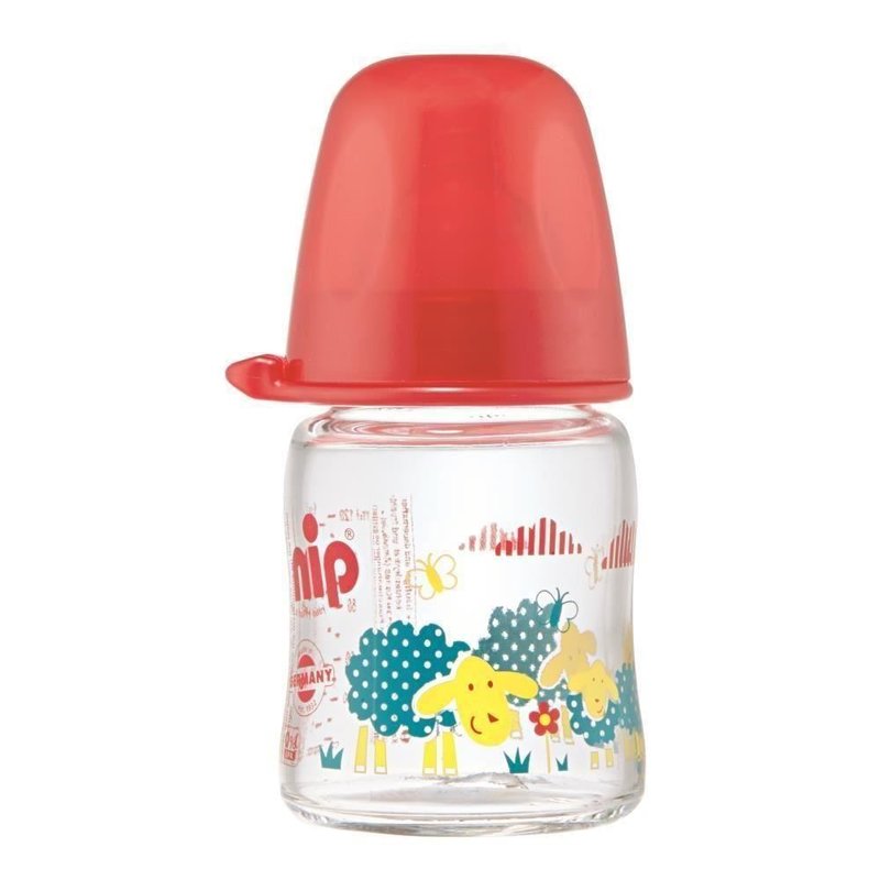 Nip - biberon de sticla cu gat larg girl 120 ml, tetina silicon, 0+