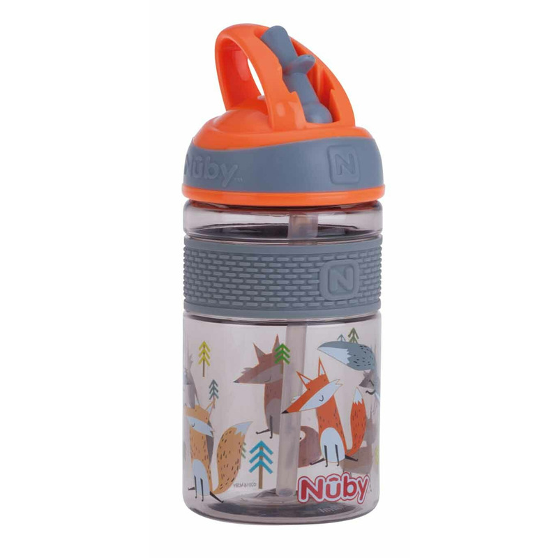 Nuby - Cana 2 in 1, Cu pai incorporat, Din materialul ecologic tritan, Rezistenta, 360 ml, 3+ ani, Gri