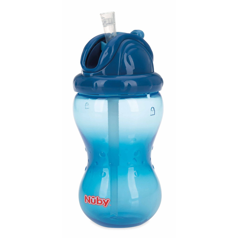 Nuby - Cana cu pai anti-alunecare, Cu inchidere etansa, Plastic, 360 ml, 12+ luni, Albastru inchis