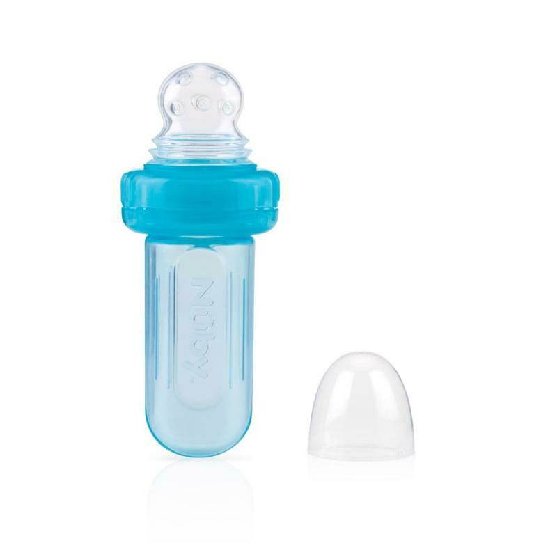 Nuby - Dispozitiv de hranire, Pentru alimente lichide sau semi-solide, Silicon, Fara BPA, 6+ luni, Albastru