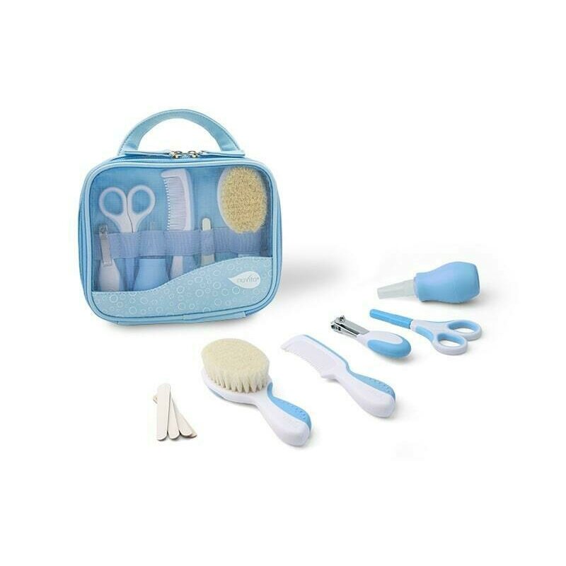 Nuvita - kit de ingrijire cu aspirator nazal, cu geanta de calatorie, 6 piese, albastru