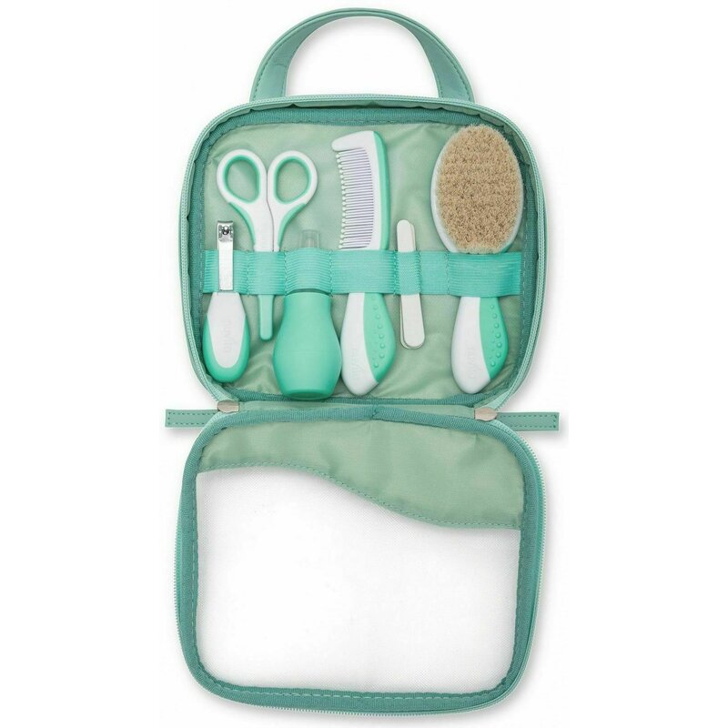 Nuvita - kit de ingrijire cu aspirator nazal, cu geanta de calatorie, 6 piese, verde