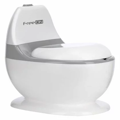 Olita educativa, FreeON, Trainer, Minitoaleta, Cu spatiu pentru hartie/servetele, Cu sunet realist de tras apa, Pana la 25 kg, 3 ani+, White/Grey