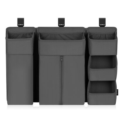 Organizator multifunctional, Lionelo, Sidepocket L, 58x11x58 cm, 3 parti independente cu multiple buzunare, Universal, Constructie ranforsata, Gri