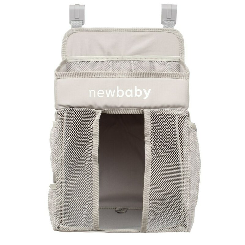 Organizator pentru patut, New Baby, Tiny Tidy, Pentru depozitare necesitati bebe sau jucarii, Bine compartimentat, Cu buzunare din plasa, 27x25x48 cm, Beige