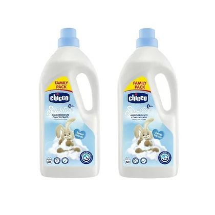 Pachet 2x  balsam concentrat pentru haine, Chicco, fara coloranti si substante nocive, testat dermatologic, 60 de spalari, Sweet Talcum, 0 luni+, 1.5L