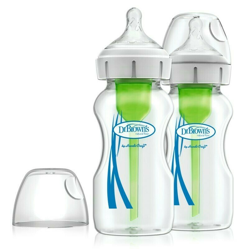 Dr. brown's - pachet biberoane anti-colici cu gat larg “options plus” din sticla 270 ml. (2 pack)