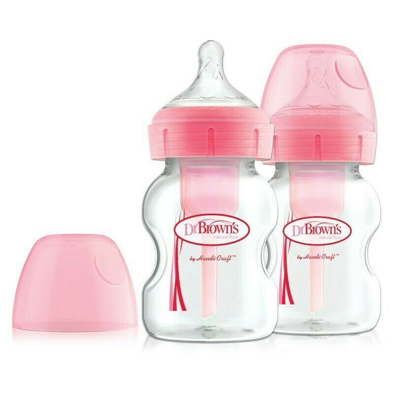 Dr. brown's - set biberoane options plus cu gat larg, anticolici din polypropilena (pp) 150 ml, roz