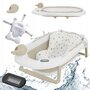 Pachet cadita pliabila + suport, Primabobo, Ola, Cu termometru, dop si suport anatomic, Conform cu standardul european de securitate EN71, 80 x 50 x 22, Bej - 7