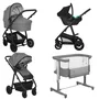 Pachet complet pentru primele zile, Carucior 3 in 1, Lionelo, Bianka, Transformabil, Cu landou, salteluta moale, geanta pentru parinti + Patut co-sleeper, Lionelo, Aurora, 3 in 1, Cu saltea si geanta transport, Gri - 1