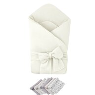 Pachet Paturica de infasat Cream, Qmini, Din muselina dubla si 6 scutece 35x35 cm din muselina de bambus