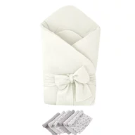 Pachet Paturica de infasat Cream, Qmini, Din muselina dubla si 6 scutece 35x35 cm din muselina de bambus