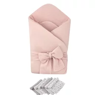 Pachet Paturica de infasat Pink, Qmini, Din muselina dubla si 6 scutece 35x35 cm din muselina de bambus