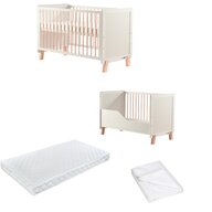 Pachet Patut din lemn bebe, 120x60 cm, Transformabil, FreeON, Ava, Saltea 120x60x12 cm si protectie impermeabila