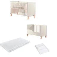 Pachet Patut din lemn bebe, 120x60 cm, Transformabil, FreeON, Ava, Saltea 120x60x12 cm si protectie impermeabila