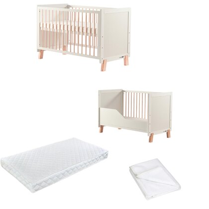 Pachet Patut din lemn bebe, 120x60 cm, Transformabil, FreeON, Ava, Saltea 120x60x12 cm si protectie impermeabila