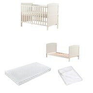 Pachet Patut din lemn bebe, 120x60 cm, Transformabil, FreeON, Lory, Saltea 120x60x12 cm si protectie impermeabila