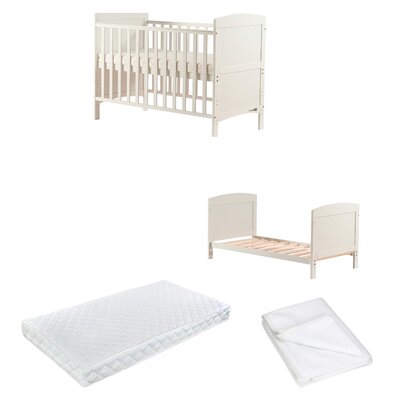 Pachet Patut din lemn bebe, 120x60 cm, Transformabil, FreeON, Lory, Saltea 120x60x12 cm si protectie impermeabila