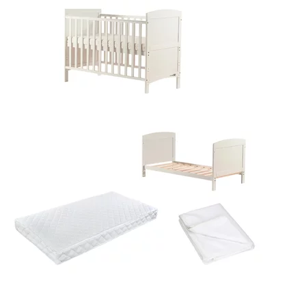 Pachet Patut din lemn bebe, 120x60 cm, Transformabil, FreeON, Lory, Saltea 120x60x12 cm si protectie impermeabila
