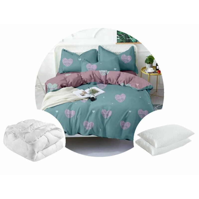 Lenjerie De Pat 1 1 10 Somnart - PACHET PROMO: 1 Lenjerie de pat A50.428 microfibra imprimata + 1 pilota 200x220 + 2 perne 50x70