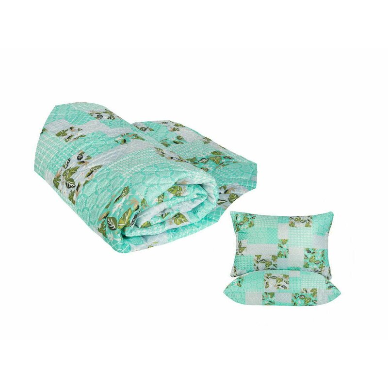 Somnart - pachet promo: 1 pilota matlasata ultrasleep green flowers 150x200 cm + 2 perne microfibra ultrasleep green flowers 50x70 cm