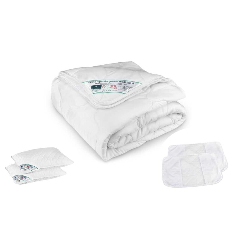 Somnart - pachet promo: 1 pilota somnart hypoallergenicmed 180x200 + 2 perne hypoallergenicmed 50x70 + 2 fete de perna