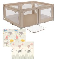 Pachet Tarc de joaca copii, Lionelo, Florence, 150 x 180 cm, Conform cu EN 12227:2010, Bej si Covoras educativ, Bocioland, Grey Elephant, Impermeabil, 150 x 180 cm