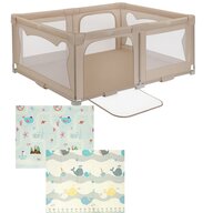 Pachet Tarc de joaca copii, Lionelo, Florence, 150 x 180 cm, Conform cu EN 12227:2010, Bej si Covoras educativ, Bocioland, Water City, Impermeabil, 150 x 180 cm