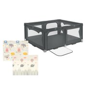 Pachet Tarc de joaca copii, Lionelo, Florence, 150 x 180 cm, Conform cu EN 12227:2010, Gri si Covoras educativ, Bocioland, Grey Elephant, Impermeabil, 150 x 180 cm