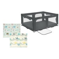 Pachet Tarc de joaca copii, Lionelo, Florence, 150 x 180 cm, Conform cu EN 12227:2010, Gri si Covoras educativ, Bocioland, Water City, Impermeabil, 150 x 180 cm