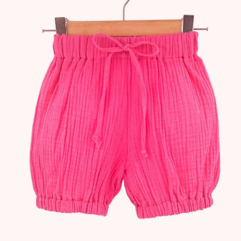 Pantaloni bufanti de vara pentru copii din muselina, pink pop, 2-3 ani