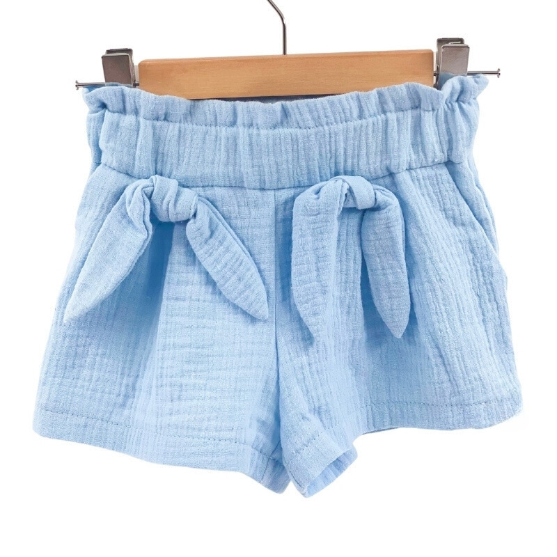 Pantaloni scurti pentru copii, din muselina, cu talie lata, bluebird, 6-7 ani