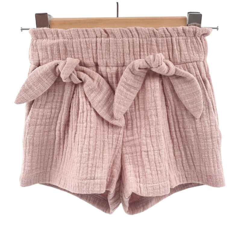 Pantaloni scurti pentru copii, din muselina, cu talie lata, candy pink, 6-7 ani