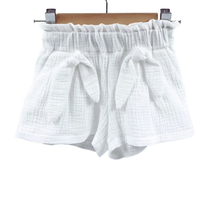 Pantaloni scurti pentru copii, din muselina, cu talie lata, pearl, 6-7 ani