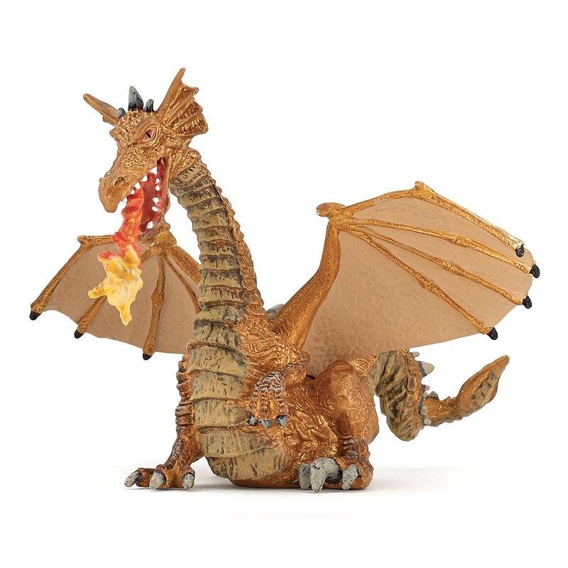 Papo - papo figurina dragon auriu inaripat cu flacara