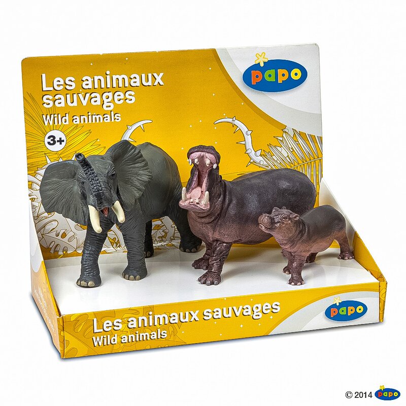 Papo - papo set animale salbatice elefant, hipopotam si hipopotam pui