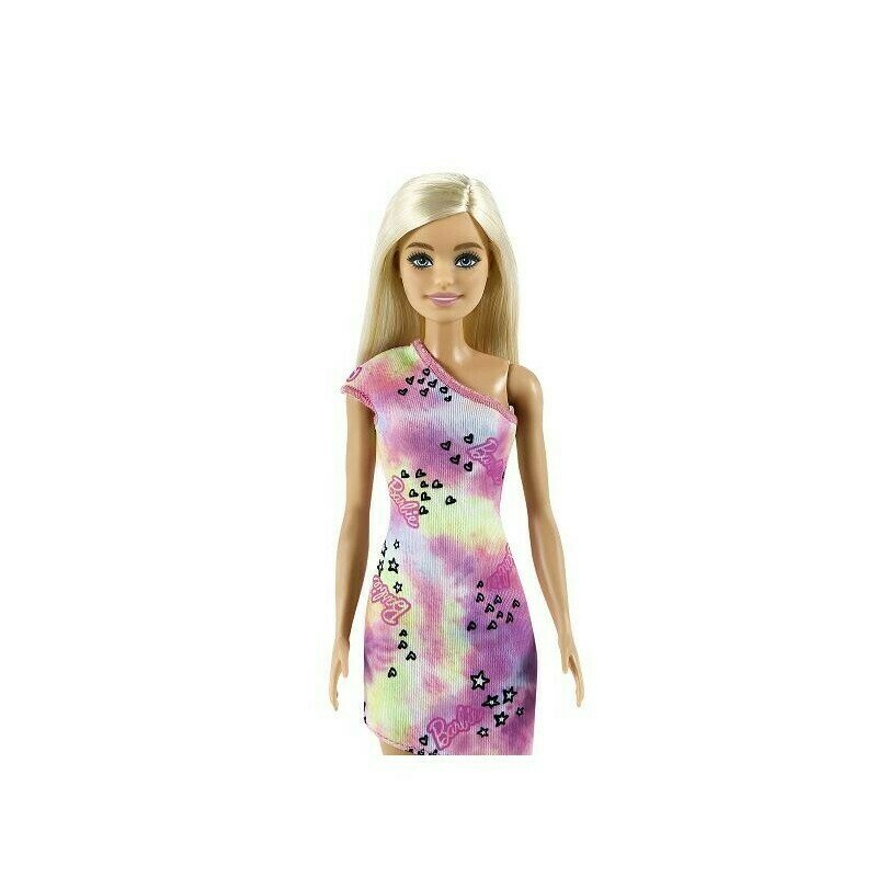Mattel - Papusa Barbie , Cu parul blond, Cu rochita inflorata, Multicolor