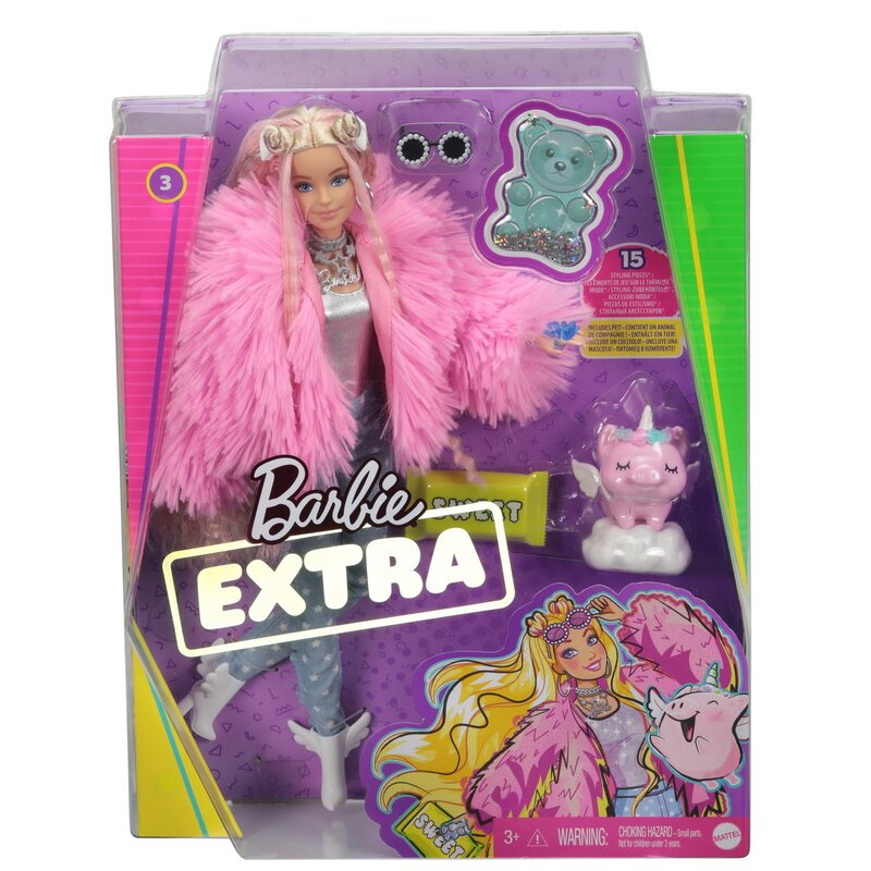 Mattel - papusa barbie fluffy pinky , extra style, multicolor