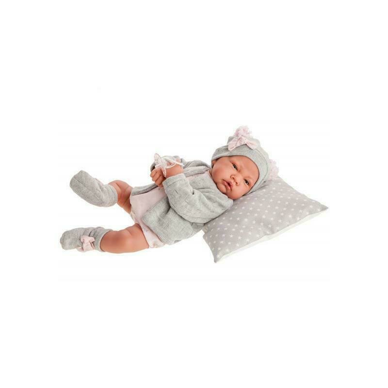 Antonio juan - papusa bebe realist nacida reborn cu pernuta cu articulatii gri